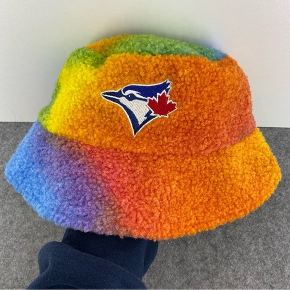 Toronto Blue Jays Accessories - Toronto Blue Jays Rainbow Bucket Adult Tie Dye Hat Fluffy Terrycloth Texture